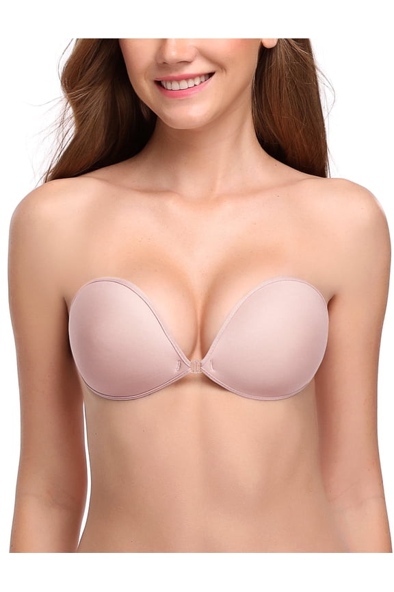 Adhesive Bra Reusable Backless Strapless Push-up Silicone Invisible Sticky Bras for Backless Dress,Light Pink B