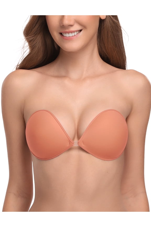 Adhesive Bra Reusable Backless Strapless Push-up Silicone Invisible Sticky Bras for Backless Dress,Peach Blossom B