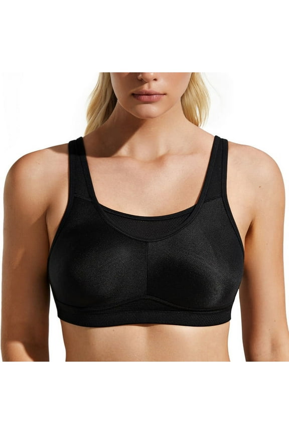 High Impact Sports Bras for Women Seamless Full Coverage Non Padded High Neck Woukout Bra(Black,38DD)