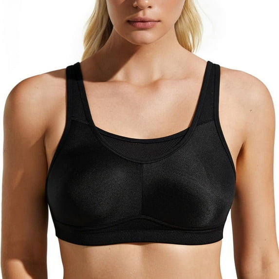 Wingslove High Impact Sports Bras for Women Seamless Full Coverage Non Padded High Neck Woukout Bra(Black,38DD)