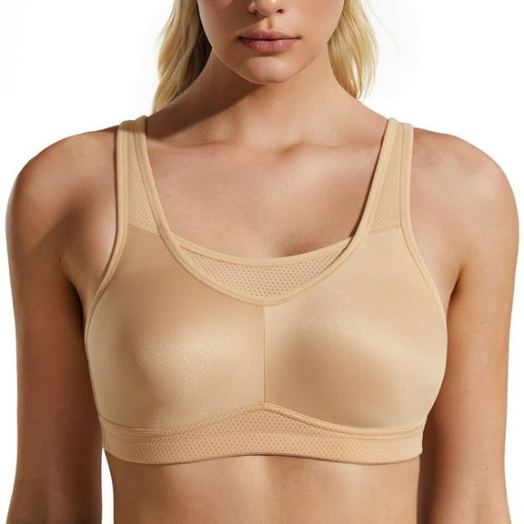 Wingslove High Impact Sports Bras for Women Seamless Full Coverage Non Padded High Neck Woukout Bra(Nude,36D)