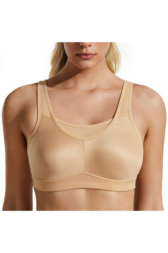 High Impact Sports Bras for Women Seamless Full Coverage Non Padded High Neck Woukout Bra(Nude,42DD)