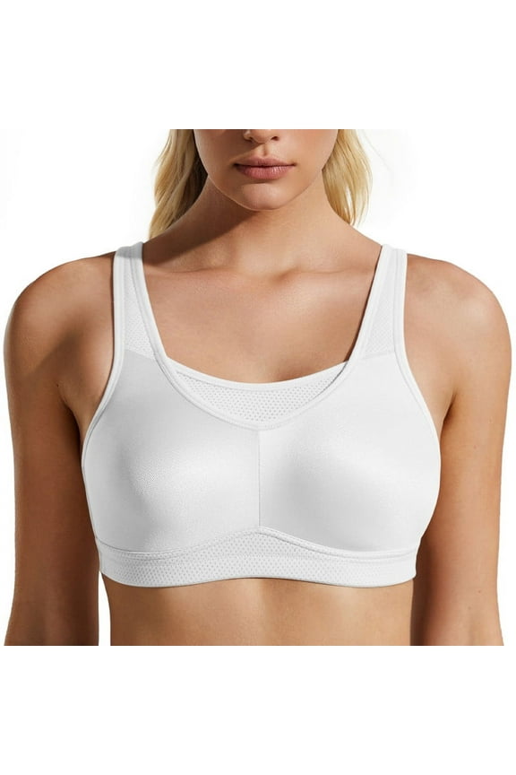 High Impact Sports Bras for Women Seamless Full Coverage Non Padded High Neck Woukout Bra(White,38DD)