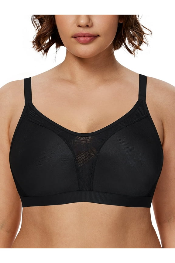 Medium Impact Sports Bras for Women Plus Size Wireless Non Padded Workout Exercise Yoga Bras,Black 36C