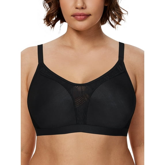 Wingslove Medium Impact Sports Bras for Women Plus Size Wireless Non Padded Workout Exercise Yoga Bras,Black 42DD