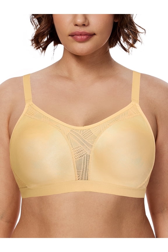 Medium Impact Sports Bras for Women Plus Size Wireless Non Padded Workout Exercise Yoga Bras,Deep Nude 38C