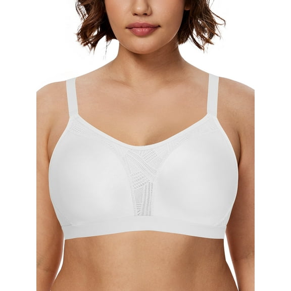 Wingslove Medium Impact Sports Bras for Women Plus Size Wireless Non Padded Workout Exercise Yoga Bras,Ivory 38DDD