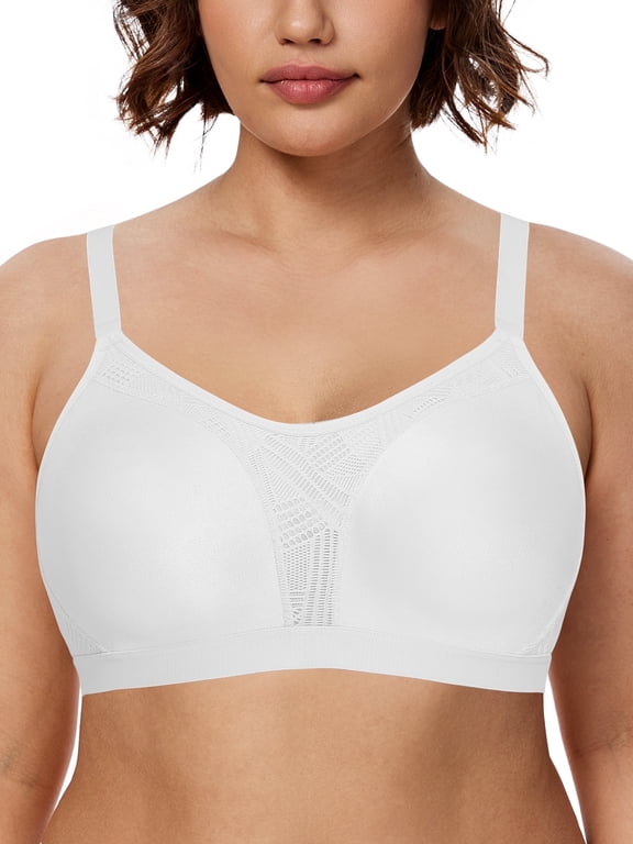 Medium Impact Sports Bras for Women Plus Size Wireless Non Padded Workout Exercise Yoga Bras,Ivory 38DDD