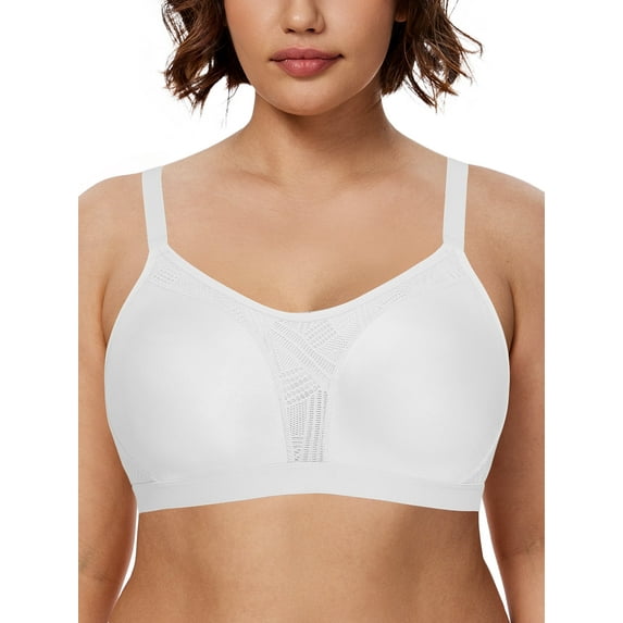 Wingslove Medium Impact Sports Bras for Women Plus Size Wireless Non Padded Workout Exercise Yoga Bras,Ivory 40C