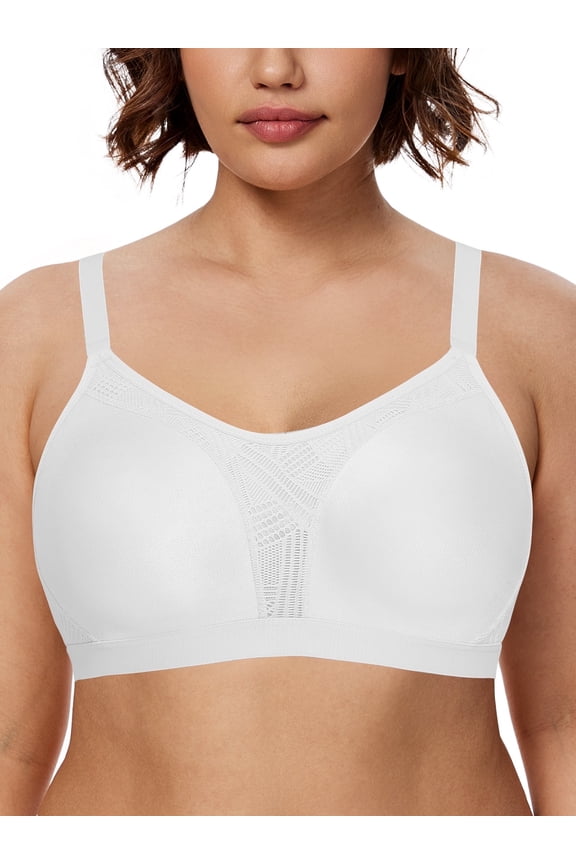 Medium Impact Sports Bras for Women Plus Size Wireless Non Padded Workout Exercise Yoga Bras,Ivory 40G