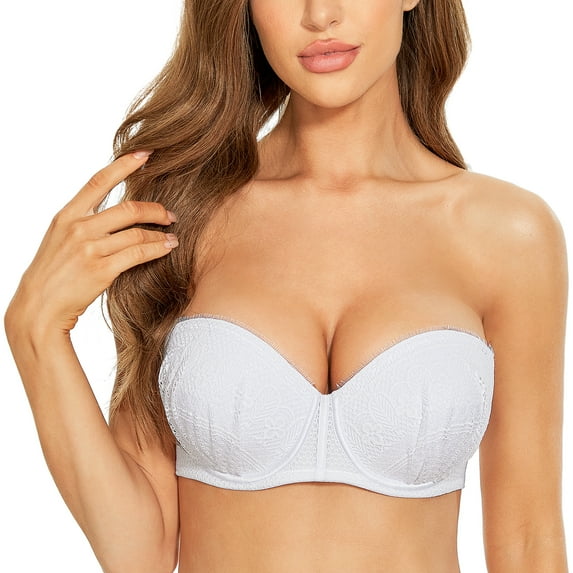 Wingslove Strapless Bra for Women Plus Size Push Up Underwire Multiway Support Bra, White 38D
