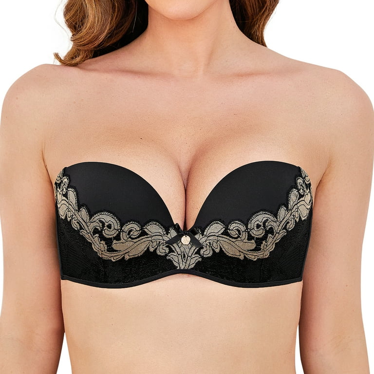 Wingslove Strapless Bra for Women Underwired Push Up Full Figure Bra  Multiway Carpet 8-Way Convertible Straps,Black Nude 36B