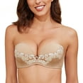 thumbnail image 1 of Wingslove Strapless Bra for Women Underwired Push Up Full Figure Bra Multiway Carpet 8-Way Convertible Straps,Toffee White 36C, 1 of 5