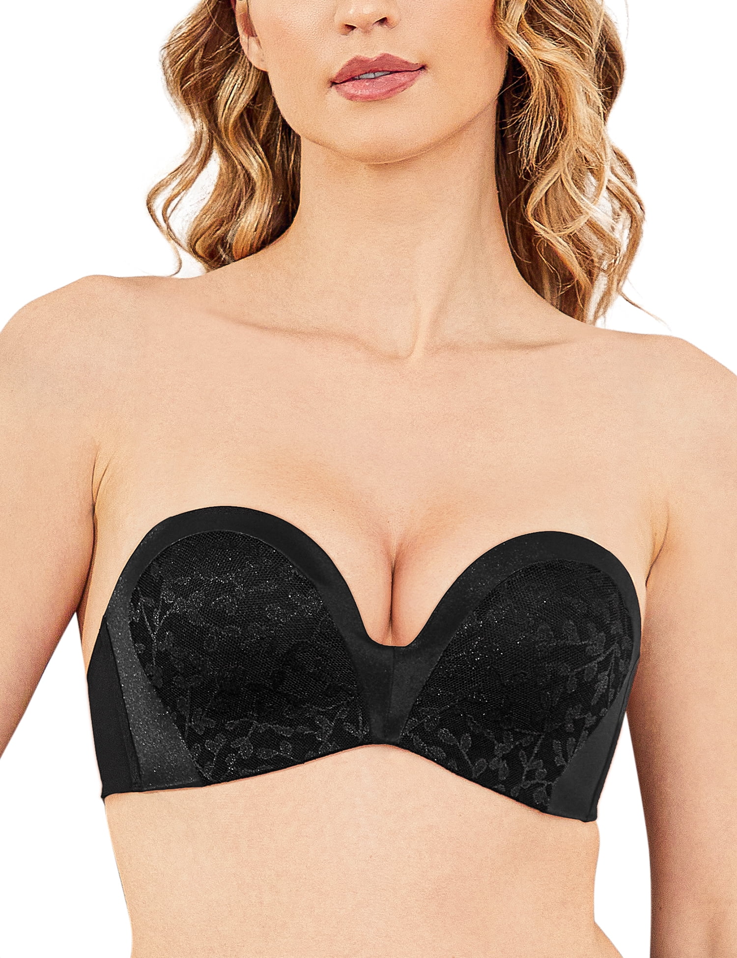 Wingslove Wirefree Anti-slip Push Up Strapless Bra For Women Full Coverage  Support Multiway Contour Bra, Black 40D 