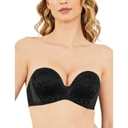 Wingslove Wirefree Anti-slip Push Up Strapless Bra For Women Full Coverage Support Multiway Contour Bra, Black 42B