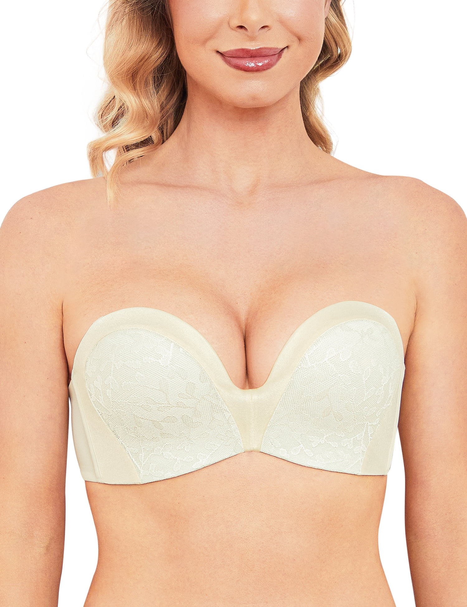 Wingslove Wirefree Anti-slip Push Up Strapless Bra For Women Full Coverage  Support Multiway Contour Bra, Ivory 36DDD 