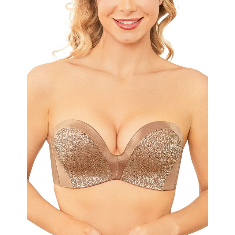 Wingslove Wirefree Anti-slip Push Up Strapless Bra For Women Full Coverage  Support Multiway Contour Bra, Milk Coffee 32D 