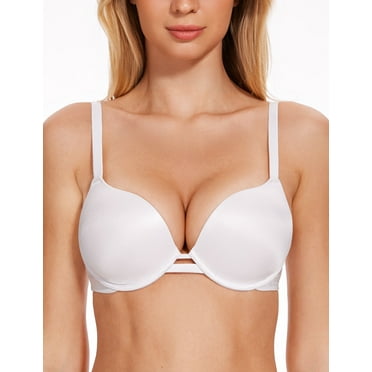 Wingslove Women's Everyday Basic Seamless Push Up Bra Underwire Plunge T-Shirt Bra, White 34A
