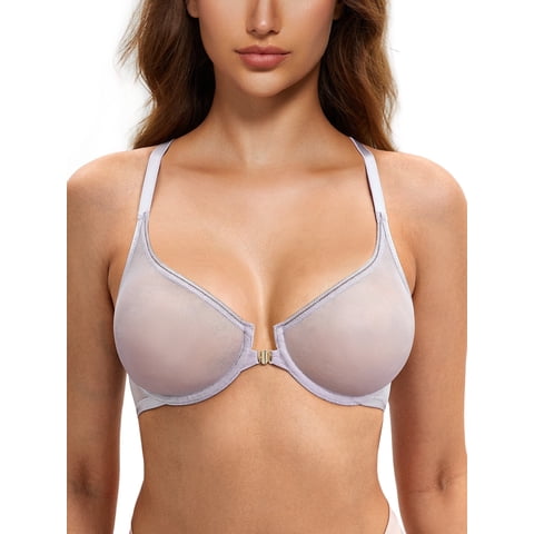 Women's Front Closure Sheer See Through Bra Racerback Unlined Underwire Bras for Everyday