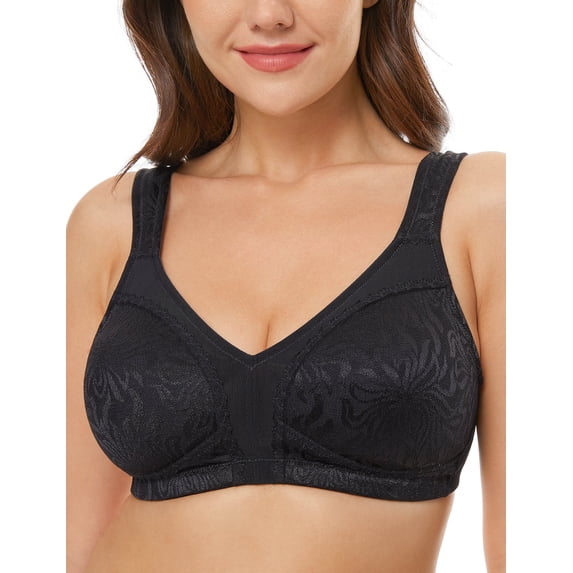 Wingslove Women's Full Coverage Plus Size Bra Non Padded Wireless Minimizer Bra, Black 44D