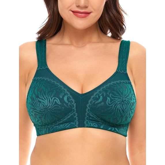 Wingslove Women's Full Coverage Plus Size Bra Non Padded Wireless Minimizer Bra, Dark Green 36DD