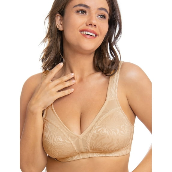 Wingslove Women's Full Coverage Plus Size Bra Non Padded Wireless Minimizer Bra, Dark Nude 36G