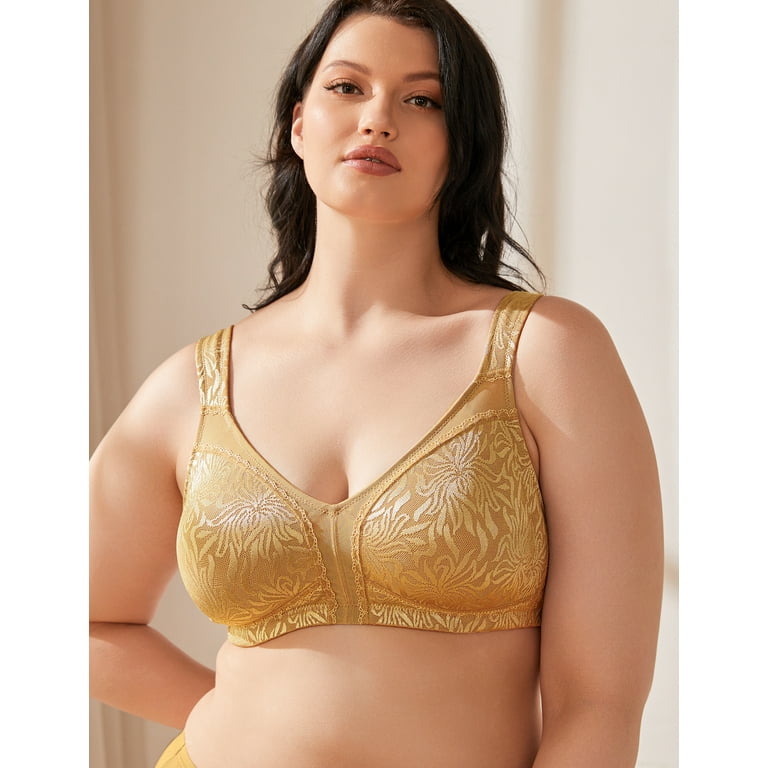 Wingslove Women's Full Coverage Plus Size Bra Non Padded Wireless Minimizer  Bra,Gold 36H