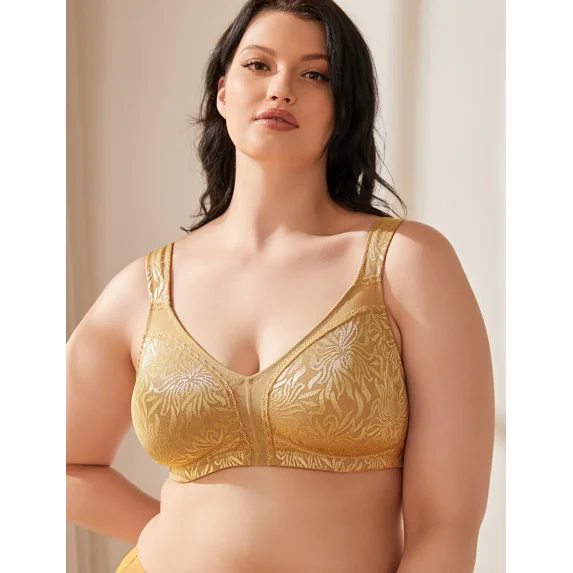 Wingslove Women's Full Coverage Plus Size Bra Non Padded Wireless Minimizer Bra,Gold 46D