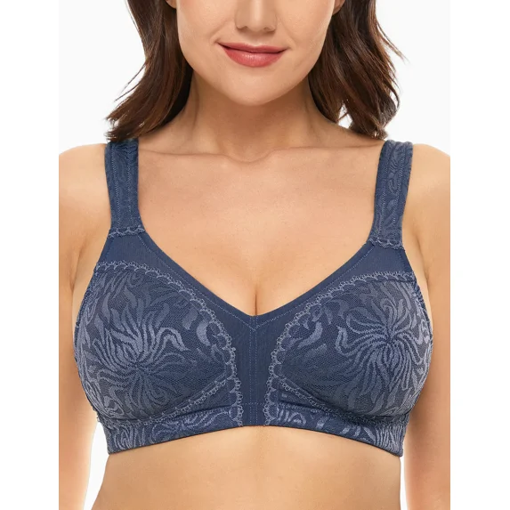 Wingslove Women's Full Coverage Plus Size Bra Non Padded Wireless Minimizer Bra, Gray Blue 36G