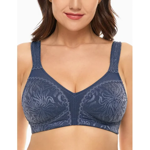 Women's Full Coverage Plus Size Bra Non Padded Wireless Minimizer Bra, Gray Blue 40B