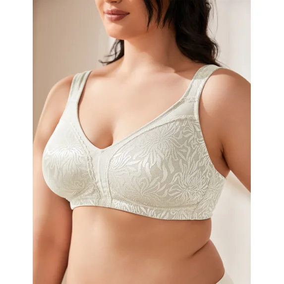 Wingslove Women's Full Coverage Plus Size Bra Non Padded Wireless Minimizer Bra, Ivory 40DDD