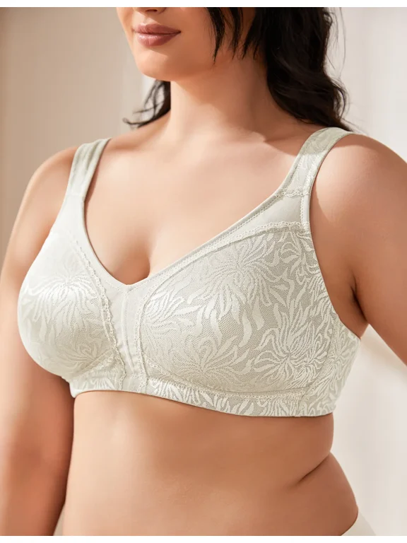 Women's Full Coverage Plus Size Bra Non Padded Wireless Minimizer Bra, Ivory 42B