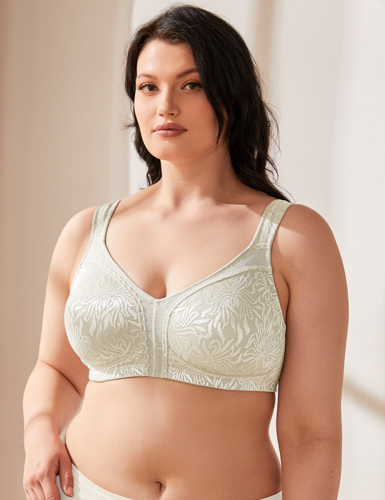 Wingslove Women's Full Coverage Plus Size Bra Non Padded Wireless Minimizer  Bra, Ivory 44D 