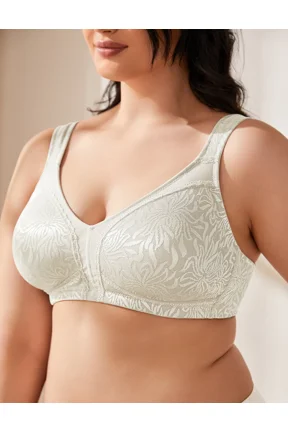 Women's Full Coverage Plus Size Bra Non Padded Wireless Minimizer Bra, Ivory 48D