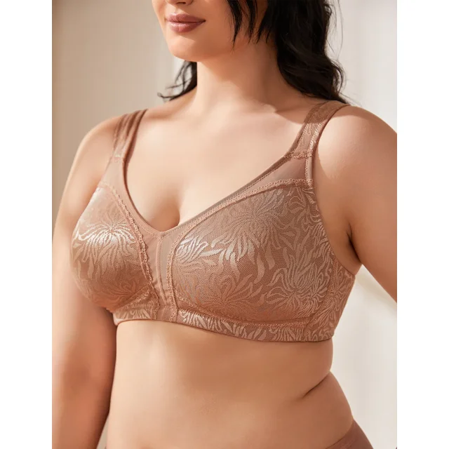 Wingslove Women's Full Coverage Plus Size Bra Non Padded Wireless Minimizer Bra, Milk Coffee 36C