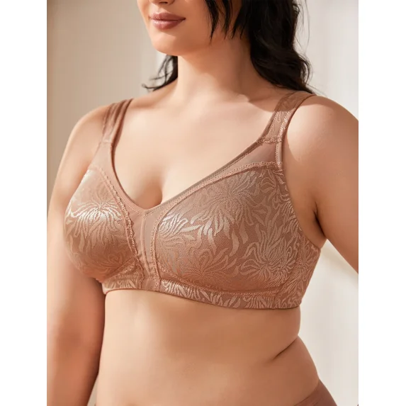 Wingslove Women's Full Coverage Plus Size Bra Non Padded Wireless Minimizer Bra, Milk Coffee 46G