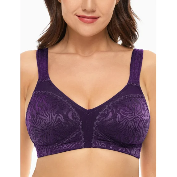 Wingslove Women's Full Coverage Plus Size Bra Non Padded Wireless Minimizer Bra, Purple 48DD