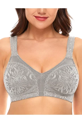 Women's Full Coverage Plus Size Bra Non Padded Wireless Minimizer Bra, Silver Gray 36DDD