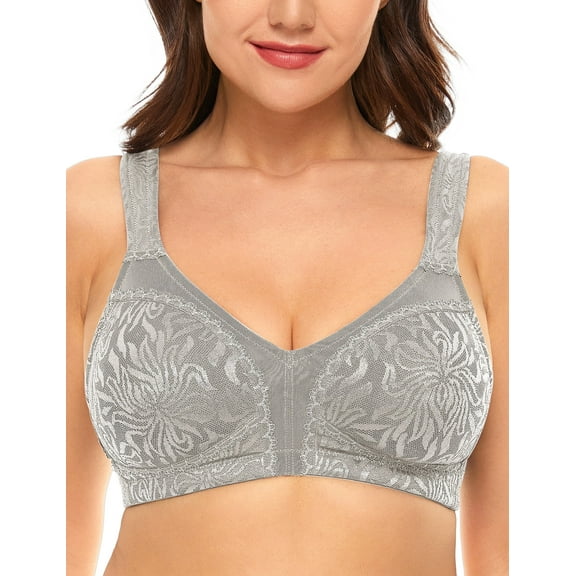 Wingslove Women's Full Coverage Plus Size Bra Non Padded Wireless Minimizer Bra, Silver Gray 40B