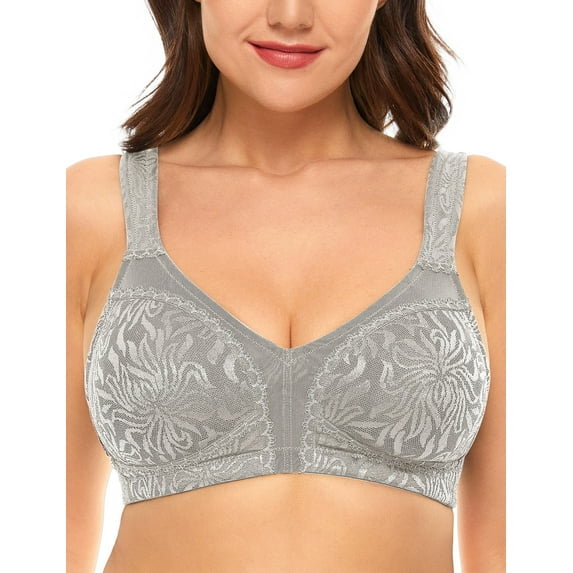 Wingslove Women's Full Coverage Plus Size Bra Non Padded Wireless Minimizer Bra, Silver Gray 46DDD