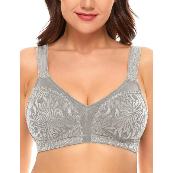 Wingslove Women's Full Coverage Plus Size Bra Non Padded Wireless Minimizer Bra, Silver Gray 48H