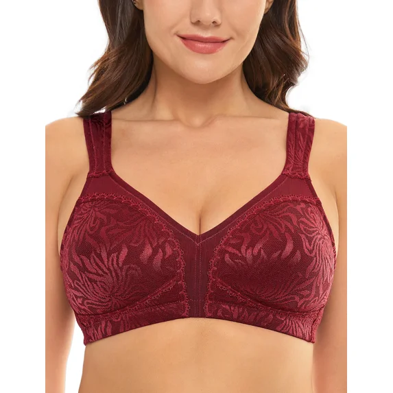 Wingslove Women's Full Coverage Plus Size Bra Non Padded Wireless Minimizer Bra, Wine Red 36DDD