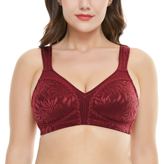 Wingslove Women's Full Coverage Plus Size Bra Non Padded Wireless Minimizer Bra, Wine Red 42G