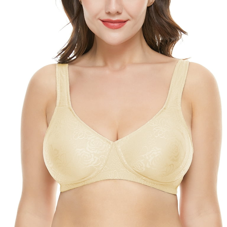 Wingslove Women s Full Coverage Plus Size Non Padded Minimizer Bra Wireless Support Molded Cup bra Beige 40B