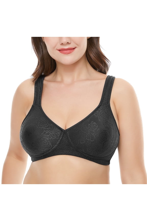 Women's Full Coverage Wireless Support Non Padded Plus Size Minimizer Bra,Black 42D