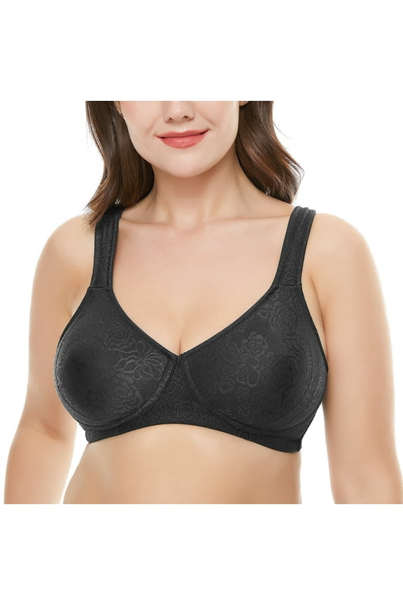 Women's Full Coverage Wireless Support Non Padded Plus Size Minimizer Bra,Black 44C