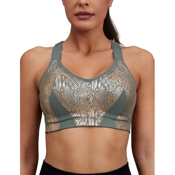 Wingslove Women's High Impact Racerback Bra Wireless Full Coverage Push Up Sports Bra Cross Back Adjustable Exercise BraMoss Green 34B