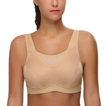 Wingslove Women's High Support Sports Bra Plus Size High Impact Wireless Full Coverage Non Padded Bounce Control, Beige 36C