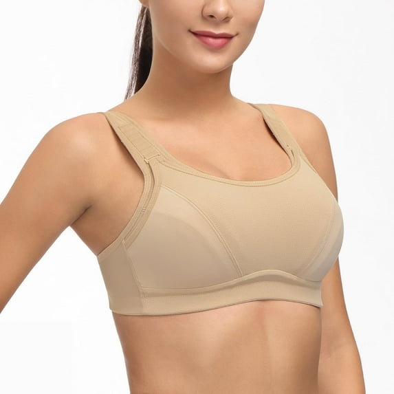 Wingslove Women's Non Padded Wireless Plus Size High Impact Sports Bra, Beige 44DD