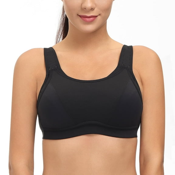 Wingslove Women's Non Padded Wireless Plus Size High Impact Sports Bra, Black 38DD